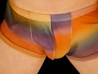 Cum in Rainbow Mesh Shorts